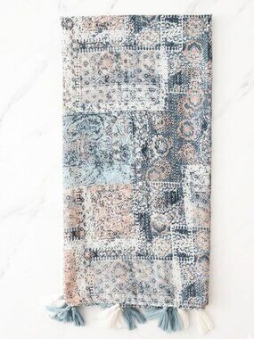 Ladies Patchwork Print Tassel Scarf